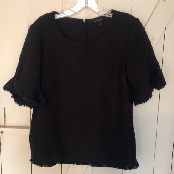 Banana Republic Navy Blue Knit Boucle Ruffle Sleeve Top S - Picture 11 of 14